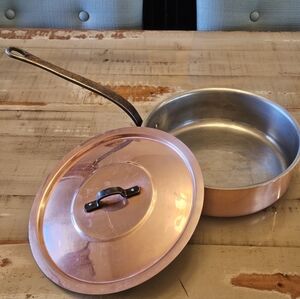 Vintage French Copper Saucier Pan with Lid